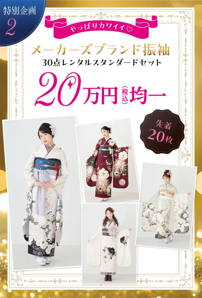 特別企画2　メーカーズブランド振袖30点レンタルスタンダードセット20万円均一　先着20枚