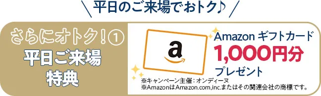 平日来場特典アマゾンギフトカード1000円分